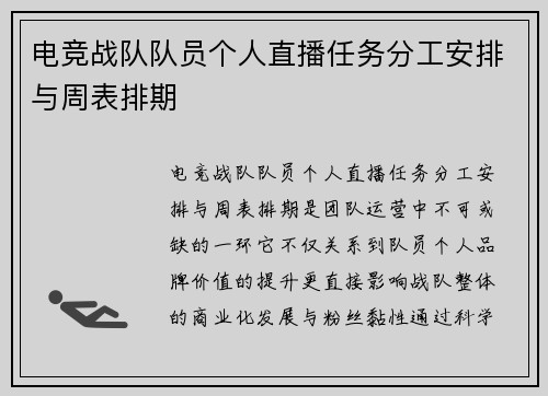 电竞战队队员个人直播任务分工安排与周表排期